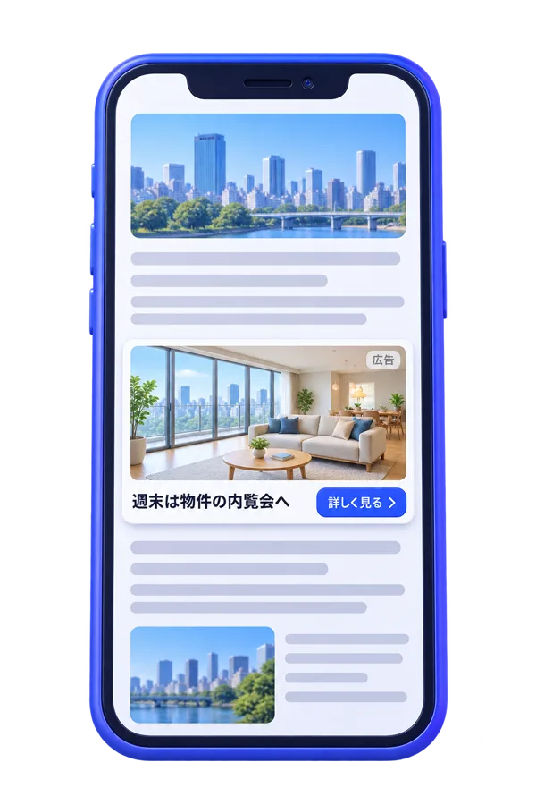 ニュースサイトに表示される、内覧会の案内の横長広告の見本